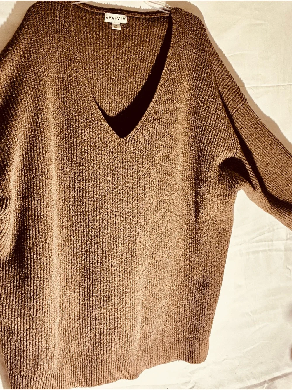 Ava & Viv Chocolate Brown V-Neck Knit Sweater